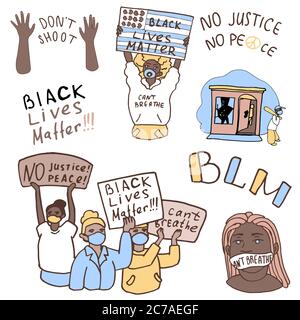 Schwarze Leben Materie Text auf weiß isoliert Hintergrund. BLM Demonstranten für Einladung oder Geschenkkarte, soziale Banner, News-Blog, Flyer eingestellt. Telefontasche oder Klo Stockfoto