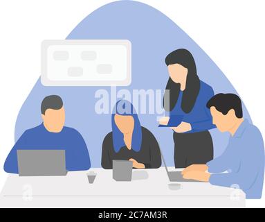 Team diskutiert Aspekte eines neuen Projekts und Brainstorming Stock Vektor