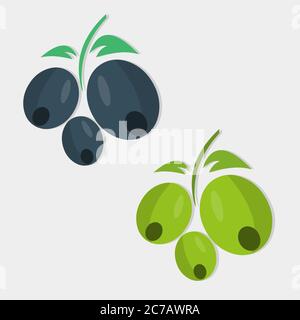 Schwarze Oliven und grüne Oliven isoliert Vektor-Illustration Stock Vektor