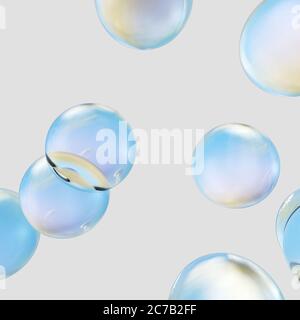 Schwebende Wassertropfen. Hintergrund der schönen Wassertropfen. 3D-Rendering Stockfoto