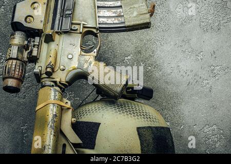 Moderne Waffenserie. US Army Sturmgewehr, Nahaufnahme. Stockfoto