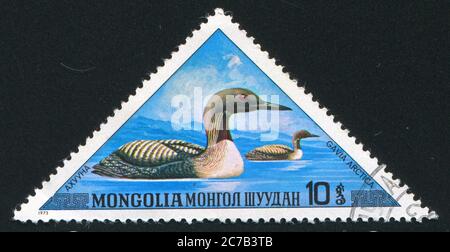 MONGOLEI - UM 1973: Stempel gedruckt von der Mongolei, zeigt Ente, um 1973. Stockfoto