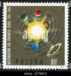 POLEN - UM 1965: Briefmarke gedruckt von Polen, zeigt Sonnensystem, um 1965 Stockfoto
