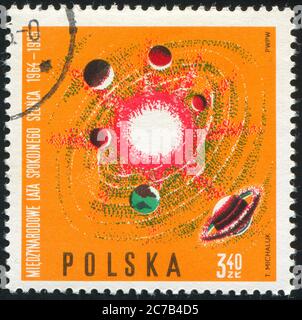 POLEN - UM 1965: Briefmarke gedruckt von Polen, zeigt Sonnensystem, um 1965 Stockfoto