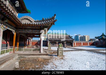 Der zwischen 1893 und 1906 erbaute Winterpalast des Bogd Khan befindet sich im südlichen Ulaanbaatar in der Mongolei. Stockfoto