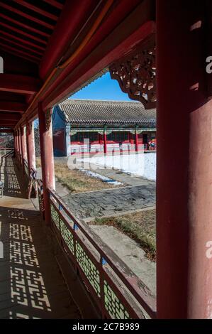 Der zwischen 1893 und 1906 erbaute Winterpalast des Bogd Khan befindet sich im südlichen Ulaanbaatar in der Mongolei. Stockfoto