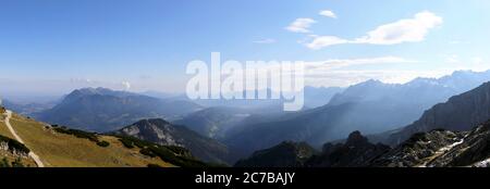 Alpine Panorama von der Bergstation der Alpspitzbahn Garmisch Stockfoto