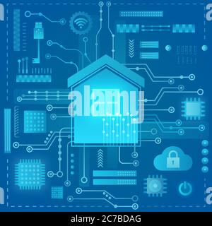 Vector Smart Home Konzept. Smart Home in Mikrochip Bahnen futuristischer Hintergrund. Internet der Dinge Stock Vektor