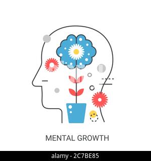 Mental Flat Line Growth Vektor Illustration Konzept. Stock Vektor