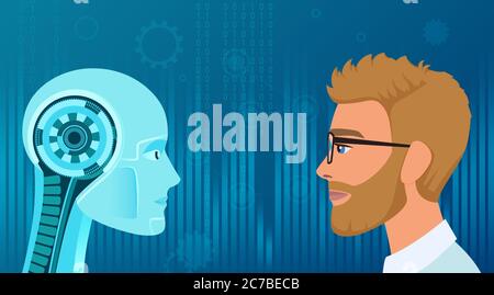 Vektor Menschen vs Roboter Opposition. Konzeptgeschäft und Illustration für zukünftige Aufgaben Stock Vektor