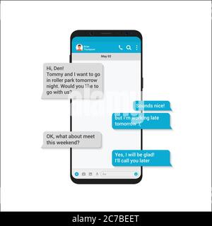 Grafik-Konzept für Chat- und Messaging-Vektor. Social Network Messenger mit modernen Stil Nachricht Blasen in Smartphone isoliert Stock Vektor