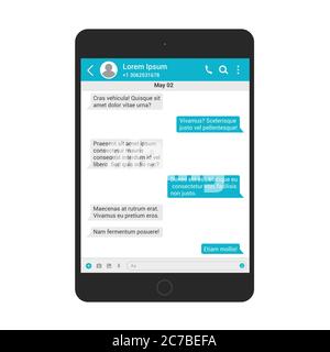 Grafik-Konzept für Chat- und Messaging-Vektor. Messenger für soziale Netzwerke in Tablet-Vorlage isoliert Stock Vektor