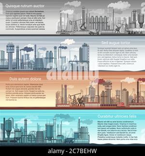 Satz von Vektor-Industrie Fabrik Banner Landschaft. Abstract Fabrik, Öl- und Gasraffinerie, Chemische Herstellung. Inforgraphic Vorlage Poster Stock Vektor