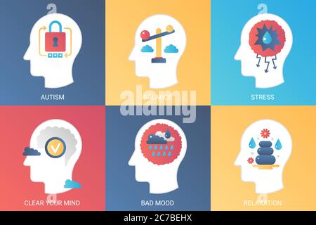 Vektor-Konzept Autismus, Balance, Stress, klaren Geist, schlechte Stimmung Entspannung. Moderner, flacher Gradient-Style Stock Vektor