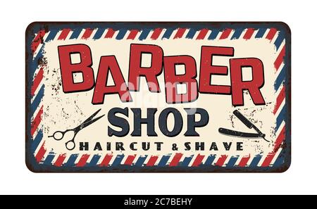 Friseur Shop vintage rostigen Metall-Zeichen auf einem weißen Hintergrund, Vektor-Illustration Stock Vektor