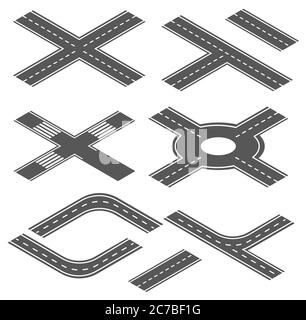 3d Isometric Vektor Straße und Autobahn für Stadtplan. Straßenautobahn Verkehrspfad. Stadtkonstruktor-Set Stock Vektor