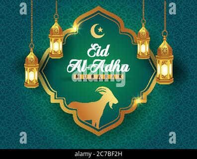 vektorgrafik. Muslimische Urlaub Eid al-Adha. goldene Schafe. Grafik-Design-Dekoration kurban bayrami. Monat Lamm und eine Lampe.Vektor-Illustration. gr Stock Vektor