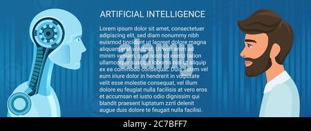 Mensch gegen Roboter Opposition. Business und zukünftige Job Vektor Konzept Illustration Stock Vektor