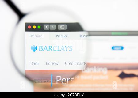 Los Angeles, Kalifornien, USA - 24. März 2019: Illustrative Editorial der Barclays Website Homepage. Barclays-Logo auf dem Bildschirm sichtbar. Stockfoto