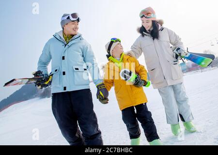 Meine Skigebiete mit Skiern auf Stockfoto