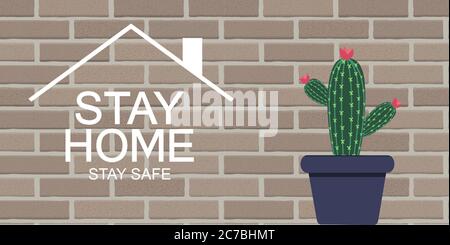Bleib Zu Hause. Stay Safe Poster Awareness Social Media Kampagne und Coronavirus Prävention. Vektorgrafik Stock Vektor