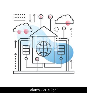 Cloud-Daten-Technologie, Hosting-Vektor-Konzept in trendigen Linie mit Gradient flache Farbe Stock Vektor