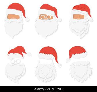 Santa Clause Papier cuted Stil Köpfe Set. Santa-Emblem Logo Stock Vektor
