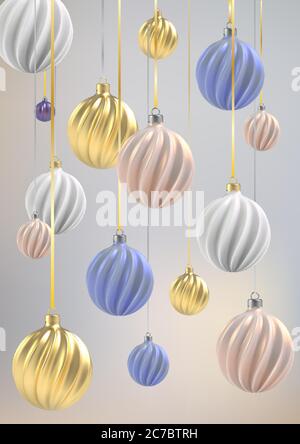Weihnachten Hintergrund mit Weihnachtskugeln von Acre rosa, Gold und blau, eine Spirale Kugeln auf einem Farbe vertikalen Hintergrund Stock Vektor