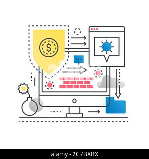 Moderne flache dünne Linie Design Vektor Illustration, Infografik Konzept der Internet-Sicherheit, Netzwerkschutz und sichere Online-Zahlungen, für Grafik-und Web-Design Stock Vektor