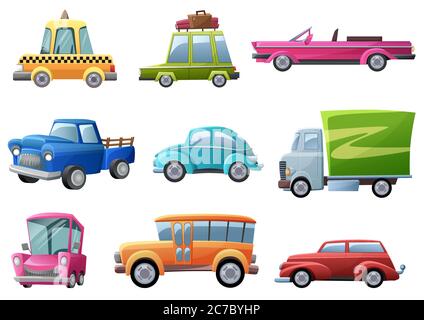 Alt, vintage, Cartoon Retro Autos setzen Vektor-Illustration isoliert Stock Vektor