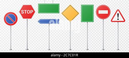 Realistische detaillierte Straßenschilder auf transperant alpha Hintergrund isoliert gesetzt Stock Vektor