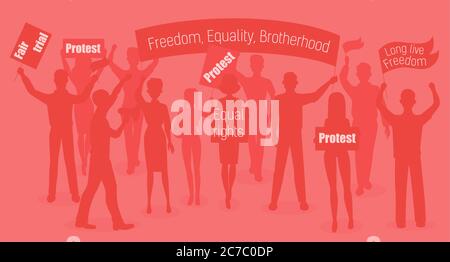 Rot warm Vektor-Illustration von Demonstranten. Demonstration, Protest, Revolution und Konflikt in der Stadt Stock Vektor