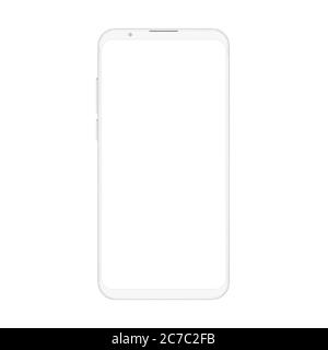 Hochwertige realistische trendige weiche sauber kein Rahmen weißes Smartphone mit weißen Bildschirm leer. Vector Mockup Telefon für visuelle ui App Demonstration Stock Vektor