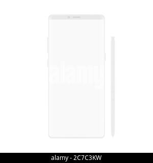 Hochwertige neue Version von weichen sauberen weißen eleganten Note Smartphone mit weißen Bildschirm leer. Realistisches Vektor-Mockup Tablet Pad für visuelle ui-App-Demonstration Stock Vektor