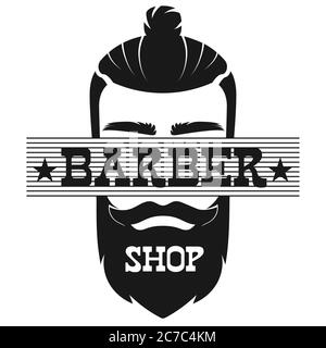 Barber Shop bärtigen Mann Gesicht Retro vintage Label Logo Vektor Illustration Stock Vektor