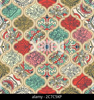 Nahtlose bunte Patchwork in türkischem Stil.Vintage Tapete. Islam, Arabisch, Indisch, Ottomane Motive. Vektor Stock Vektor