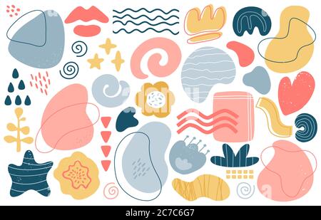 Abstrakte Doodle-Elemente. Trendy moderne handgezeichnete strukturierte Formen, kreative zeitgenössische ästhetische Doodle Elemente Vektor-Illustration-Set Stock Vektor