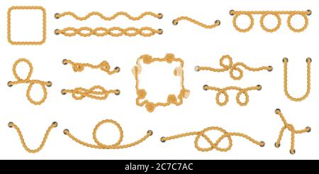 Marine-Marine-Seil. Marine Yacht dekorative Kordelknoten, nautische Knoten, Seeboot Kordeltrenner und Marine Seile Vektor Illustration Icons Set Stock Vektor