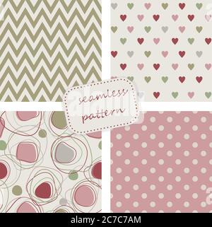 Set aus 4 Vintage nahtlose bunte Muster in Retro-Farben. Von Hand gezeichnet. Vektor-Illustration kann für Tapete, Textil, Web-Seite Hintergrund verwendet werden. Stock Vektor