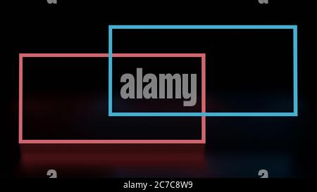 Abstrakter Hintergrund leuchtende Linien, Neonrahmen, rot und blau Farben Rechteck. 3D-Rendering-Bild Stockfoto