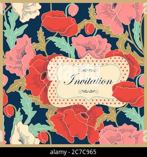 Vorlage Grußkarte, Einladung und Werbebanner, Broschüre mit Platz für Text. Vintage Einladung oder Hochzeit. Handgezeichnetes Blumenmuster. Stock Vektor