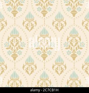 Nahtlose Damast Tapete. Nahtloses Vintage-Muster im viktorianischen Stil. Handgezeichnetes Blumenmuster. Vektorgrafik Stock Vektor