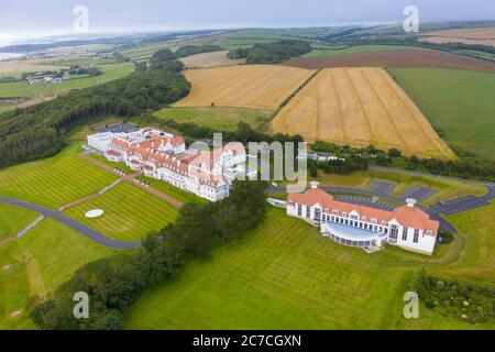 Luftaufnahme von der Drohne des Hotels auf dem Trump Turnberry Golfplatz in Ayrshire, Schottland, Großbritannien Stockfoto