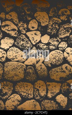 Verzweifelte Overlay-Textur aus goldenen Steinen, Felsen, Kieselsteinen, Makadam. Grunge Hintergrund. Abstrakte Halbton-Vektor-Illustration Stock Vektor
