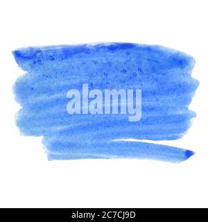 Blaue Aquarell von Hand gezeichnet abstrakten Fleck von blauer Farbe. Isoliert. Für Textgestaltung, Web, Element für Tapete, Label. Stockfoto