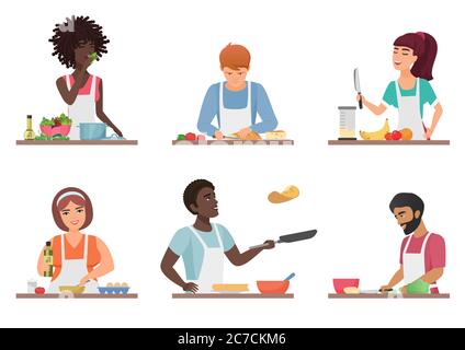 Cartoon Menschen Kochen Set isoliert Vektor Illustration Stock Vektor