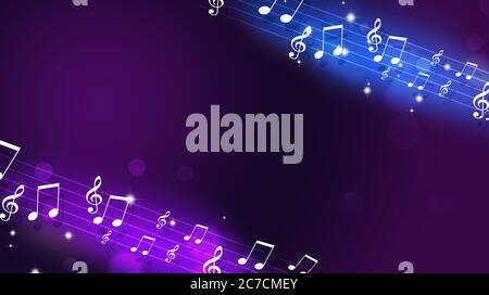 Neon Retro Disco Musik Notizen Poster Farbe Hintergrund. Designs für Musik Flyer und Poster Stockfoto