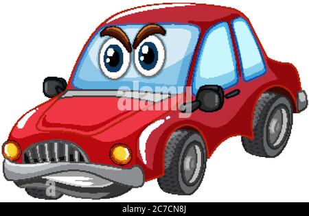 Rotes Auto mit großen Augen Karton Charakter isoliert Illustration Stock Vektor
