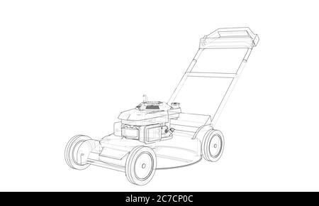 Rasenmäher umreißen. Drahtmodell Stockfoto