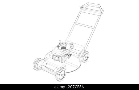 Rasenmäher umreißen. Drahtmodell Stockfoto